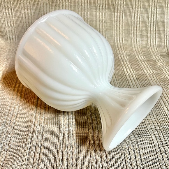 Accents Lovely Vertically Ribbed Pattern Footed Milk Glass Compote